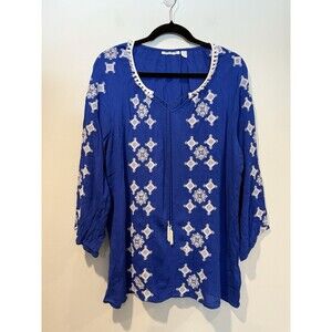 John Paul Richard Tunic Top Womens Large Embroidery Fringe Vacation Travel Boho
